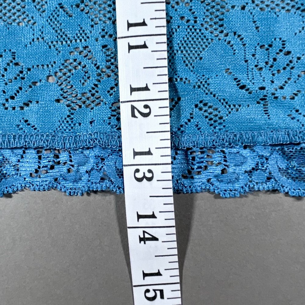 Newport News Lace Sheer Teal Crop Top Long Sleeves No Closure Size Small - Picture 10 of 12